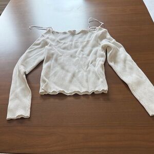 H&M Cream Ribbed Long Sleeve Square-Neck Top